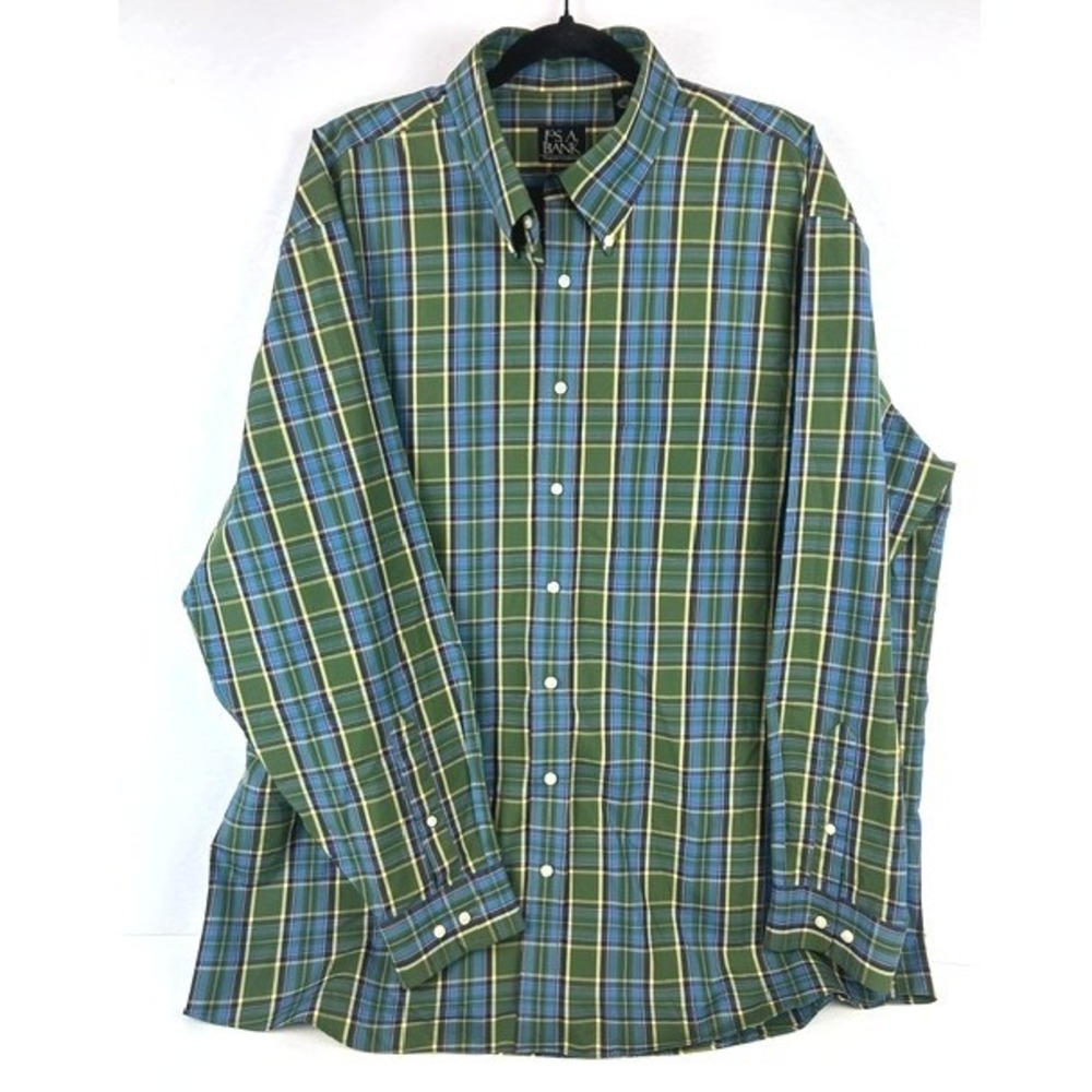 Jos. A. Bank Button Down Green Plaid Traveler's Collection Mens XL